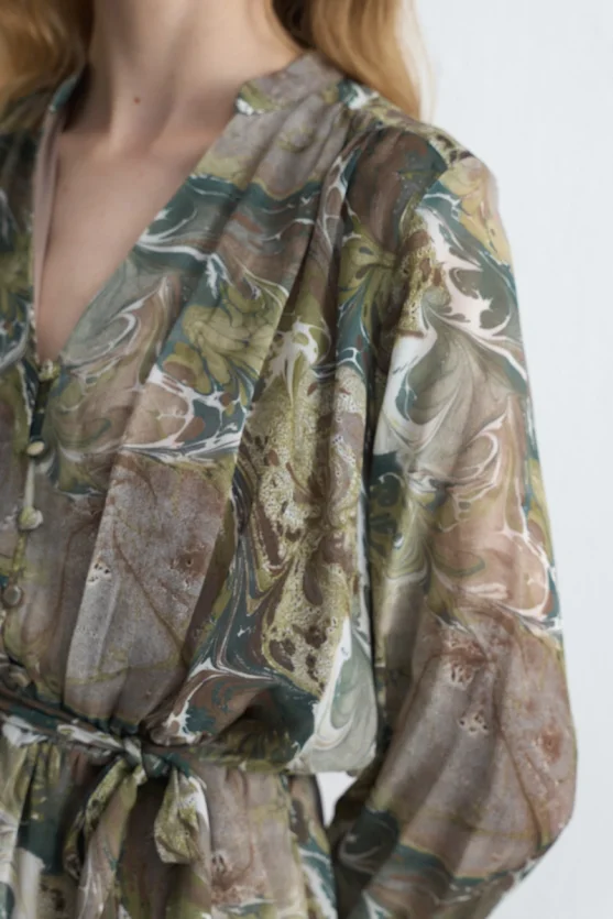 Anka Koleksiyonu Beli Kemerli Viskon Elbise - Yeşil - 5