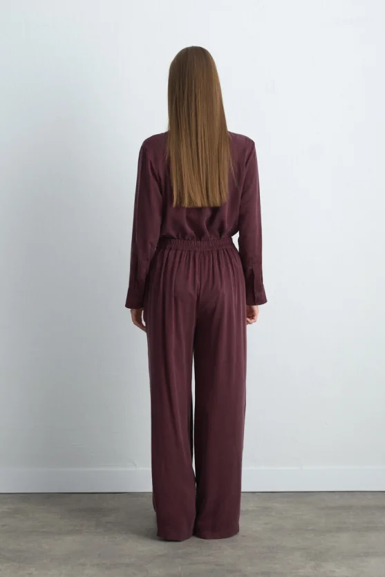 Anka Koleksiyonu Bol Paça Lyocell Pantolon - Bordo - 4