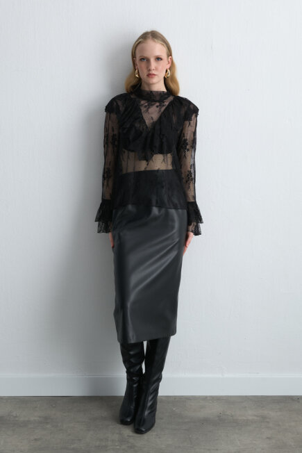 Anka Koleksiyonu Dantel Bluz - Siyah - Gusto