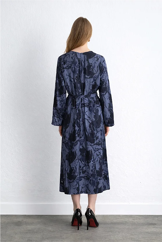 Anka Koleksiyonu Desenli Viskon Elbise - Lacivert - Gusto