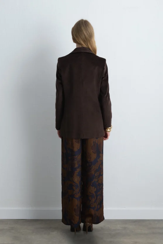 Anka Koleksiyonu Fitilli Kadife Blazer Ceket - Kahverengi - 8