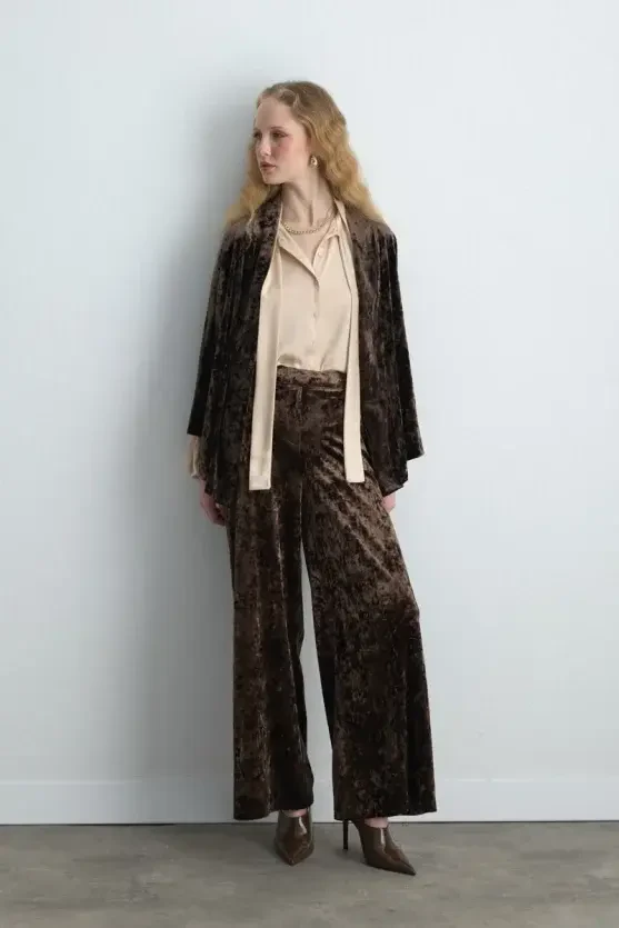 Anka Koleksiyonu Kadife Kimono - Haki - 4