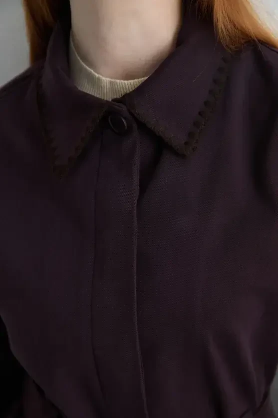 Anka Koleksiyonu Nakışlı Kanvas Ceket - Mürdüm - 8