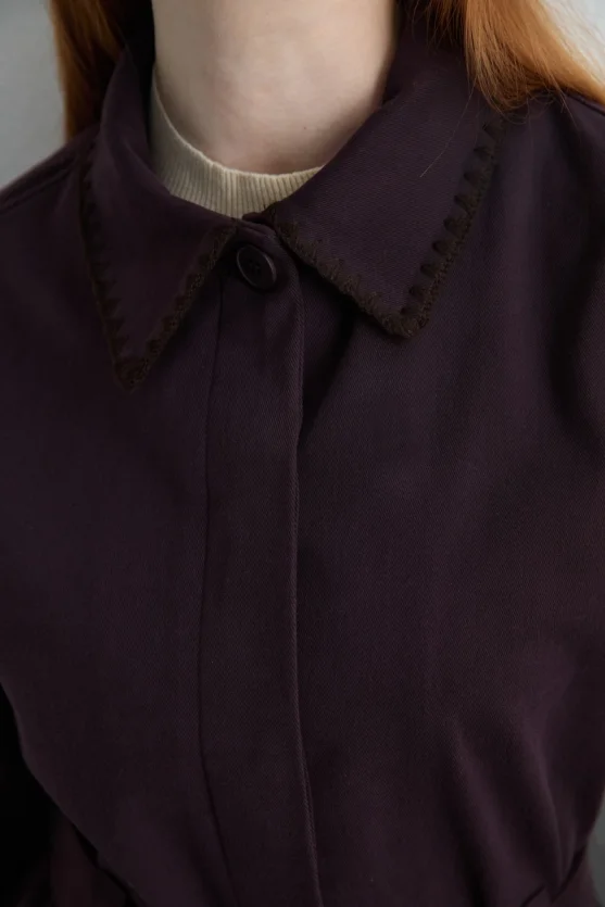 Anka Koleksiyonu Nakışlı Kanvas Ceket - Mürdüm - 8