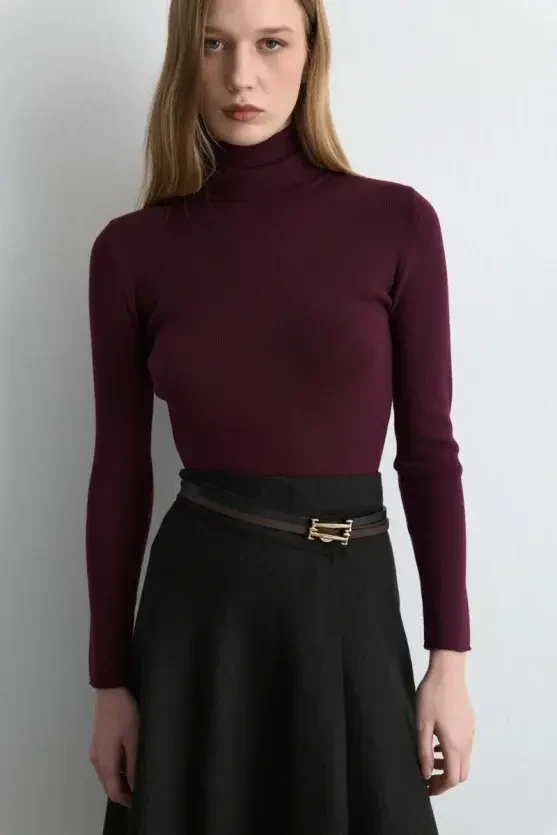 Anvelop Kesim Asimetrik Yünlü Kaşe Etek - Siyah - 3