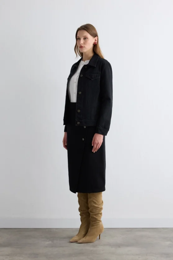 Anvelop Kesim Denim Etek - Siyah - Gusto