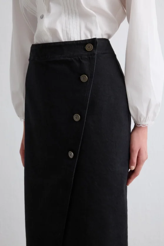 Anvelop Kesim Denim Etek - Siyah - 3