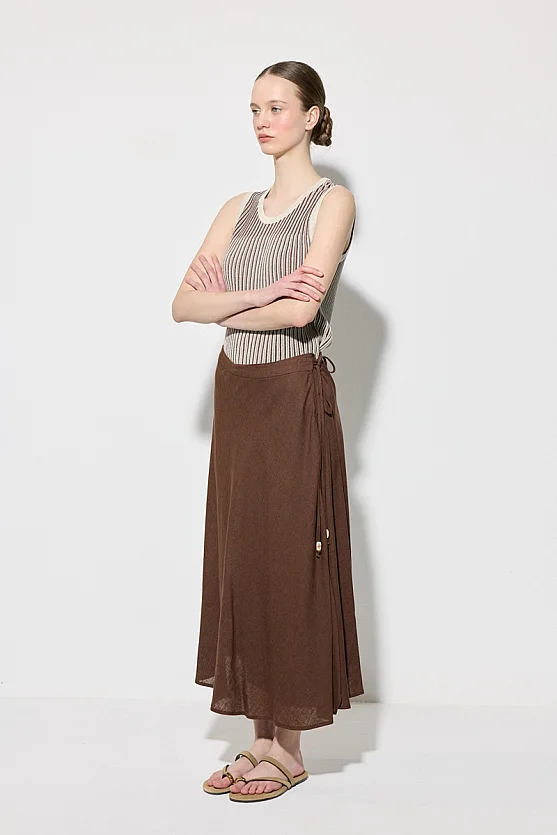 Anvelop Kesim Keten Etek - Kahverengi - 3