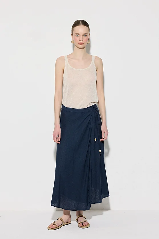 Anvelop Kesim Keten Etek - Lacivert - Gusto