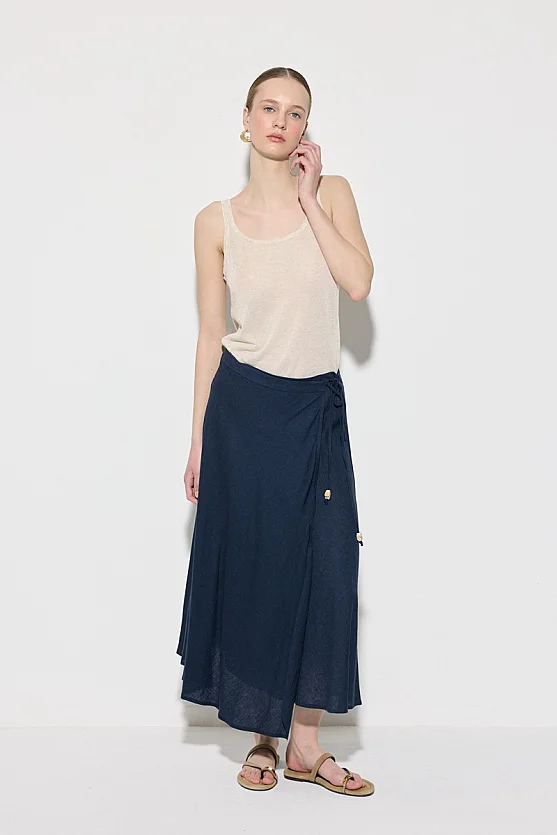 Anvelop Kesim Keten Etek - Lacivert - Gusto