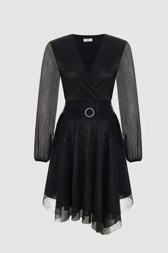 Anvelop Kesim Pırıltılı Abiye Elbise - Siyah - Gusto