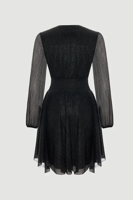 Anvelop Kesim Pırıltılı Abiye Elbise - Siyah - Gusto