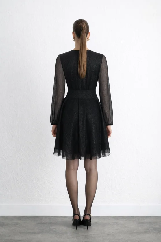 Anvelop Kesim Pırıltılı Abiye Elbise - Siyah - 3