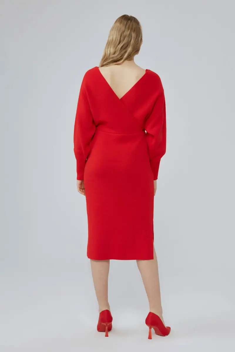 Anvelop Kesim Triko Elbise - Kırmızı - 8