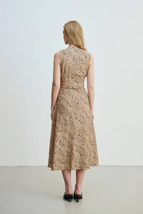 Anvelop Kesim Uzun Leopar Elbise -Camel - 4