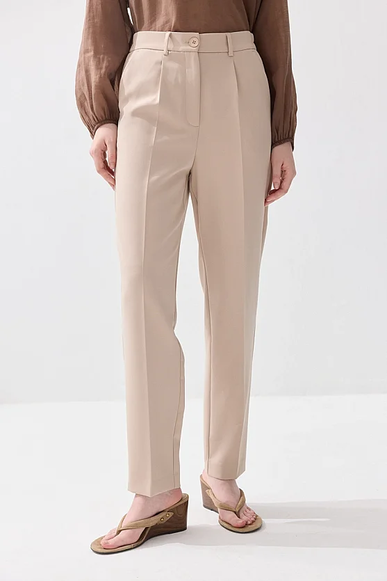 Arka Beli Lastikli Sigaret Pantolon - Bej - 2