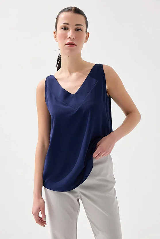 Arkası İp Detaylı Atlet - Lacivert - Gusto