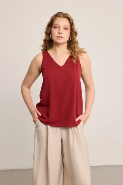 Arkası T İpli Atlet Bluz - Bordo Bordo