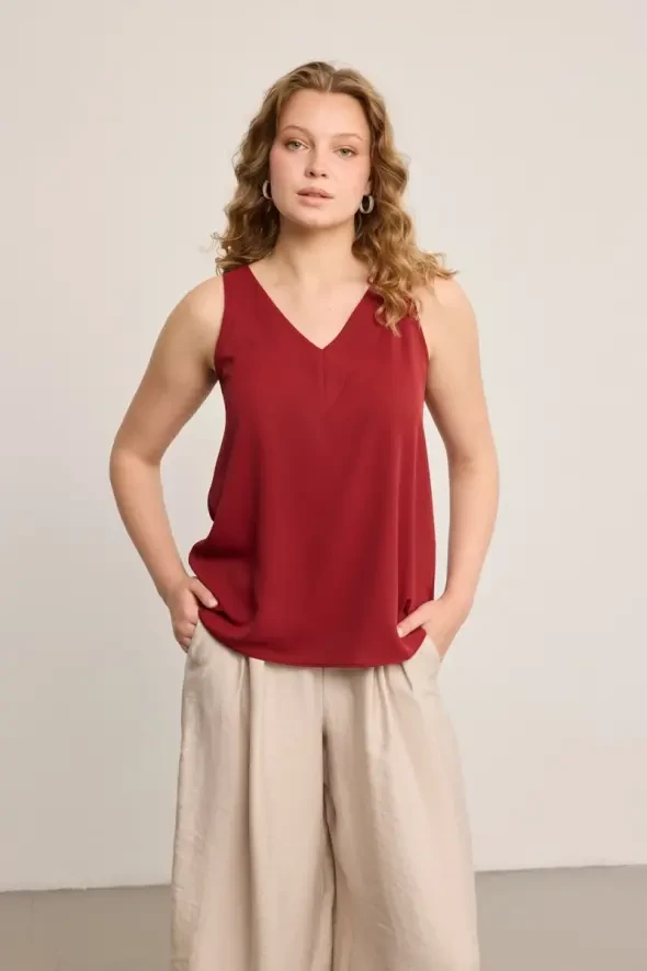 Arkası T İpli Atlet Bluz - Bordo - 1