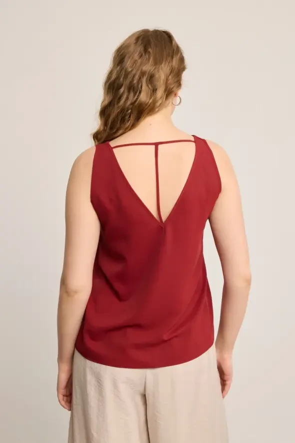 Arkası T İpli Atlet Bluz - Bordo - 5