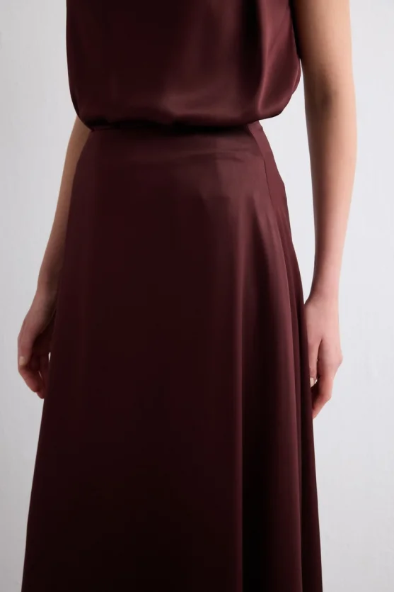 Asimetrik Kesim Saten Etek - Bordo - 3