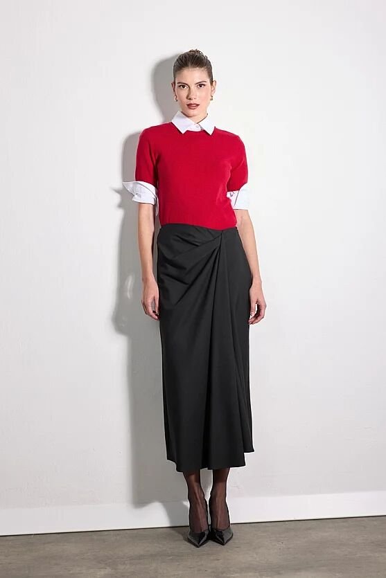 Asimetrik Midi Etek - Siyah - Gusto