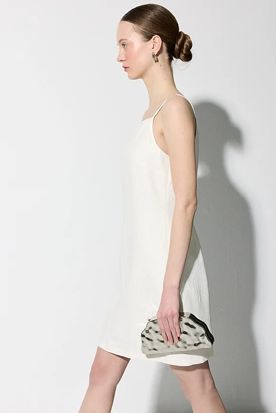 Askılı Jakar Mini Elbise - Ekru - Gusto