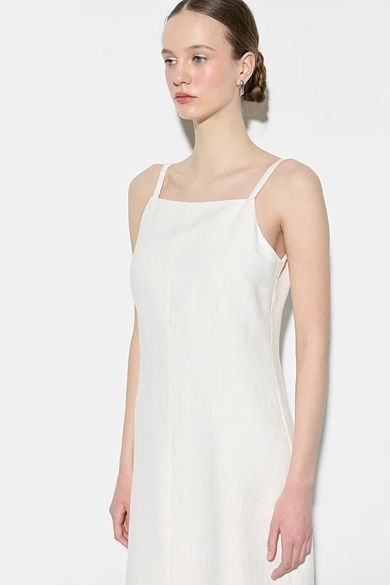 Askılı Jakar Mini Elbise - Ekru - Gusto