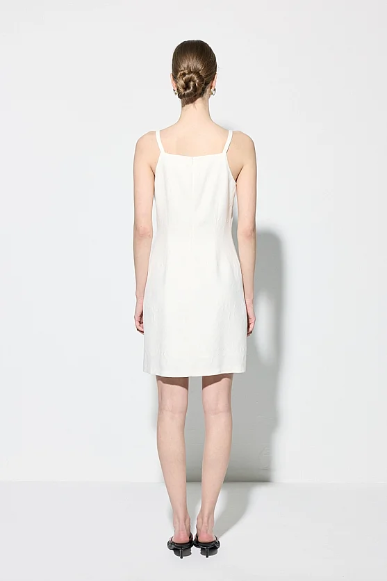 Askılı Jakar Mini Elbise - Ekru - Gusto