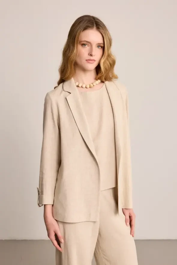 Astarsız Keten Ceket - Bej - Gusto