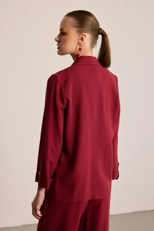 Astarsız Keten Ceket - Bordo - 6
