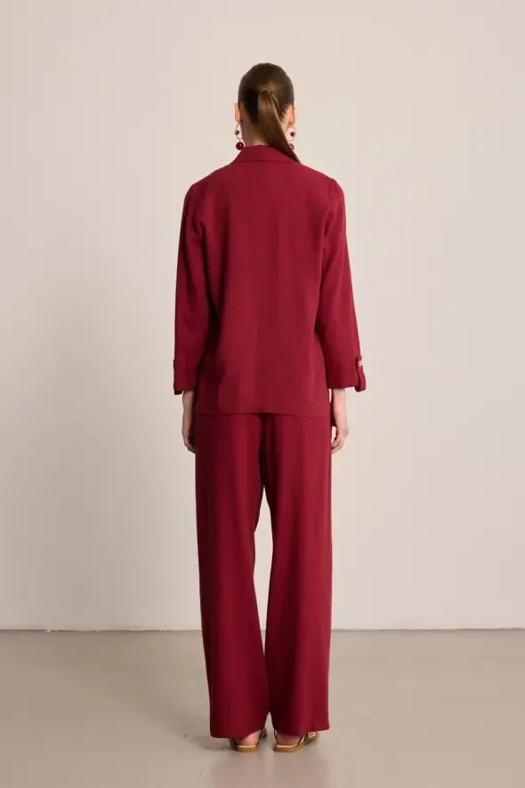 Astarsız Keten Ceket - Bordo - 7