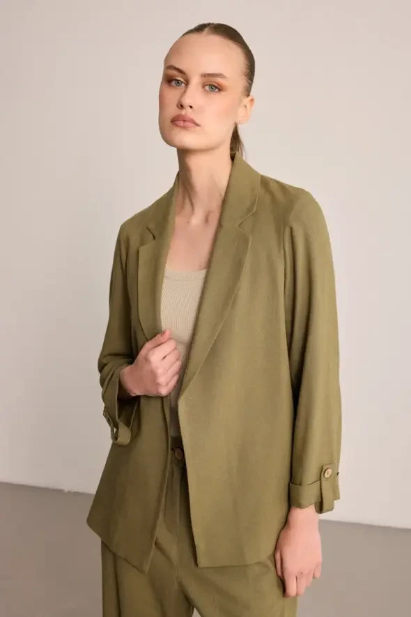 Astarsız Keten Ceket - Haki - Gusto