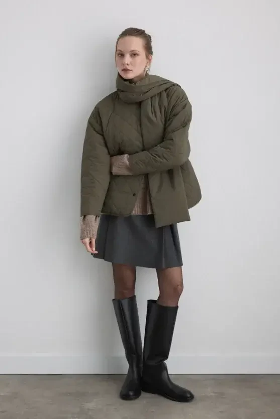 Atkılı Kapitone Mont - Haki - Gusto