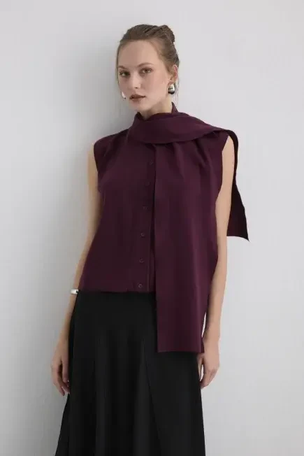 Atkılı Triko Yelek - Mürdüm Mürdüm