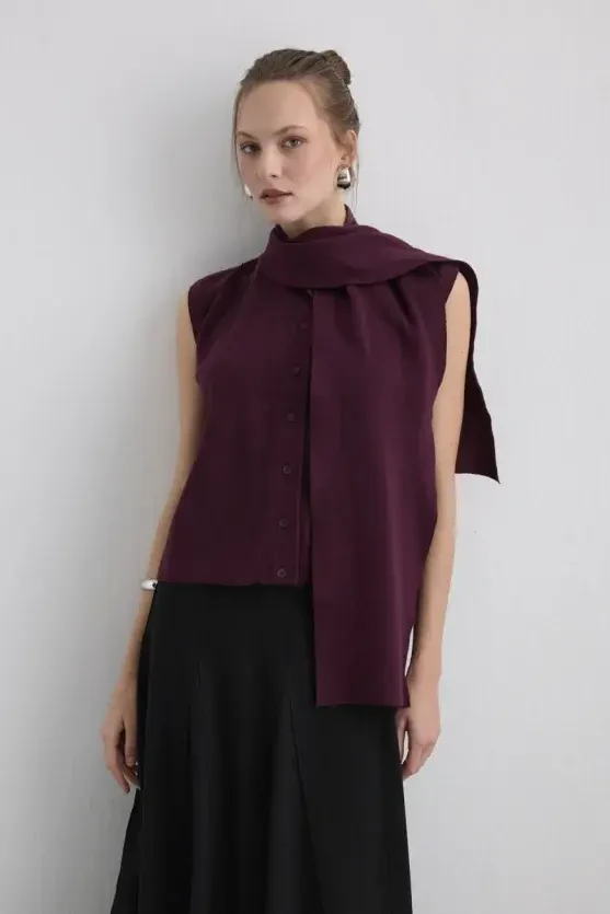 Atkılı Triko Yelek - Mürdüm - Gusto