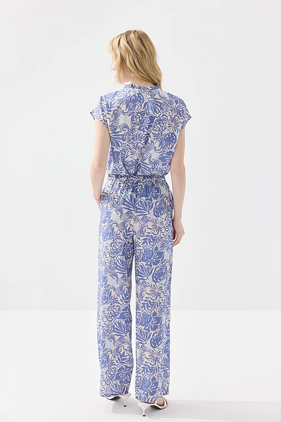 Bağcıklı Bol Paça Pantolon - Mavi - 6