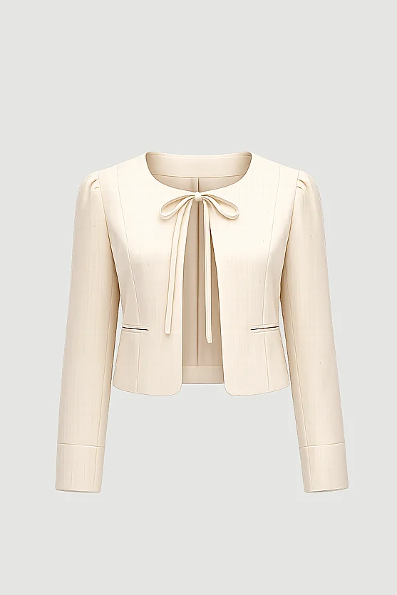 Bağcıklı Koton Bolero Ceket - Ekru - 8