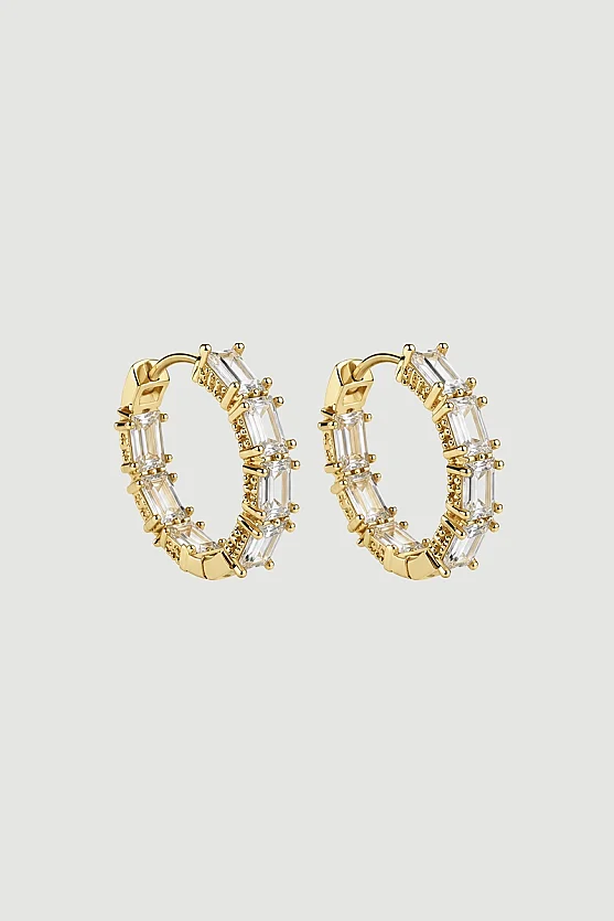 Baget Taşlı Halka Küpe - Gold - 3