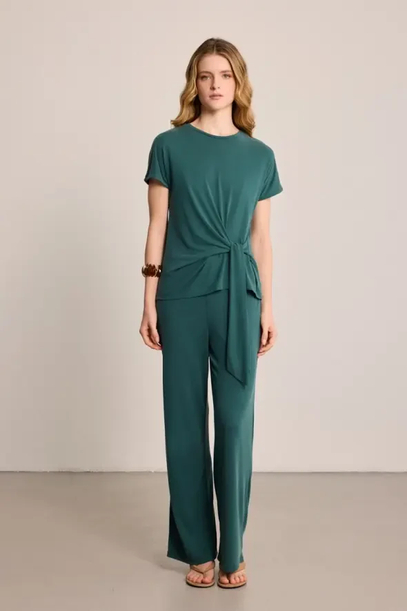 Bağlama Detaylı Modal Bluz - Yeşil - Gusto