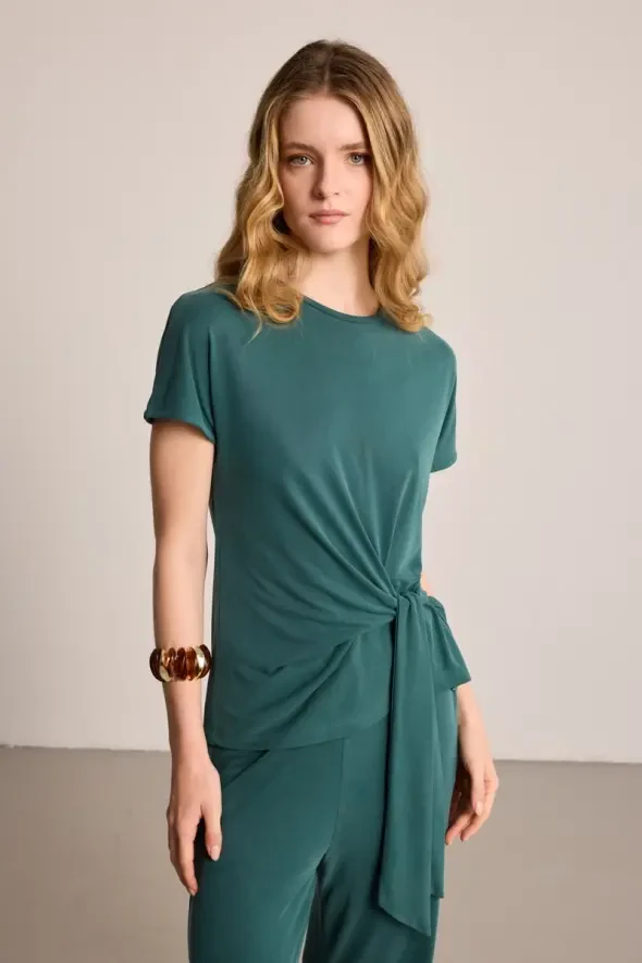 Bağlama Detaylı Modal Bluz - Yeşil - Gusto