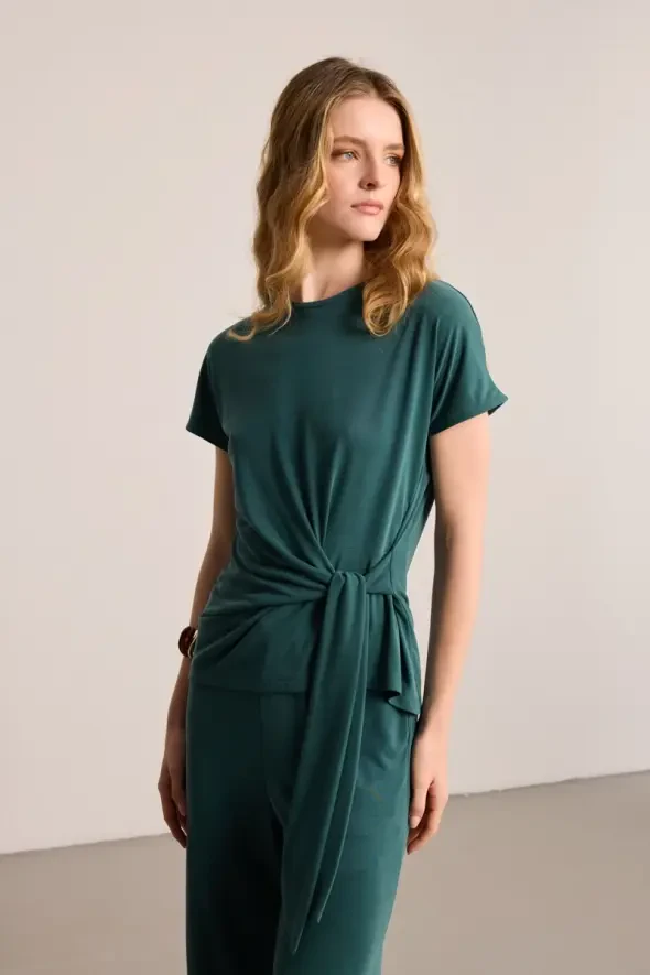 Bağlama Detaylı Modal Bluz - Yeşil - Gusto