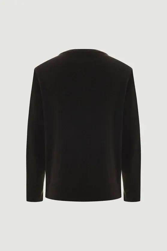 Baklava Desenli Triko Yün Hırka - Kahverengi - Gusto