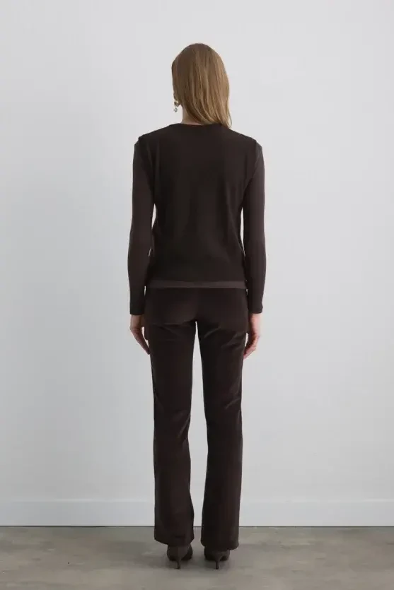 Baklava Desenli Triko Yün Yelek - Kahverengi - 9