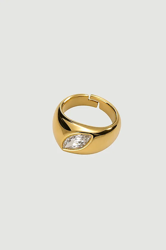 Baklava Taşlı Zirkon Yüzük - Gold - 1