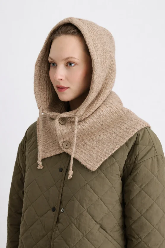 Balaklava Yün Triko Şapka - Bej - Gusto