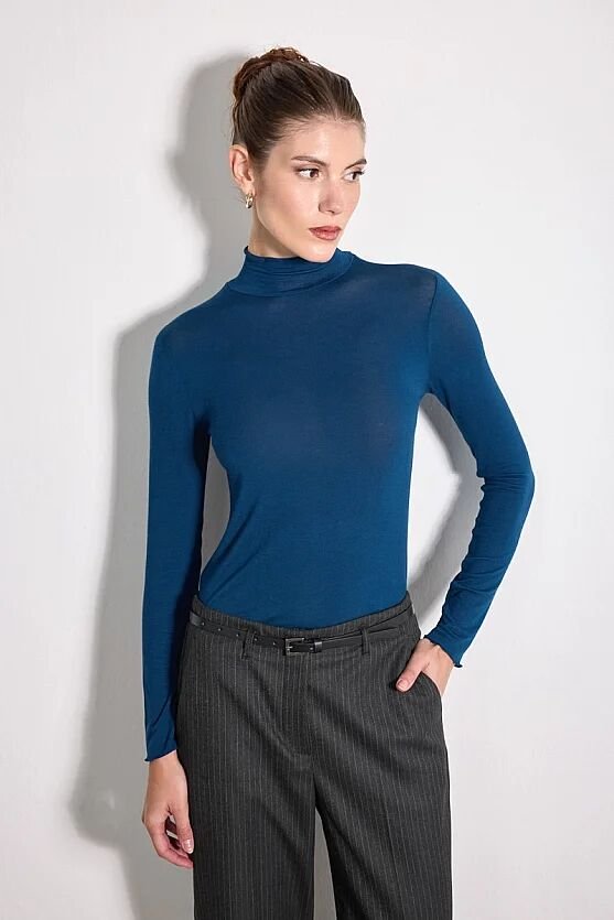 Balıkçı Yaka İpeksi Modal Örme Bluz - Yeşil - 3