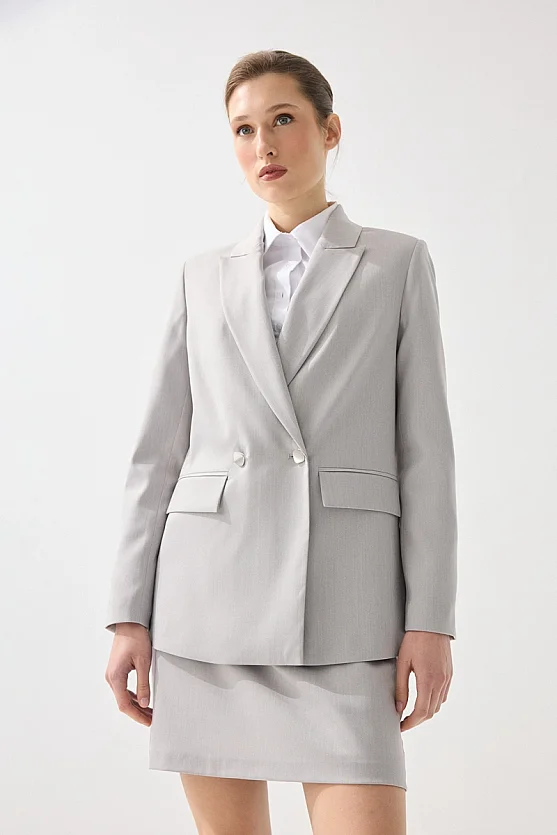 Balıksırtı Kemerli Mini Etek - Gri - 3