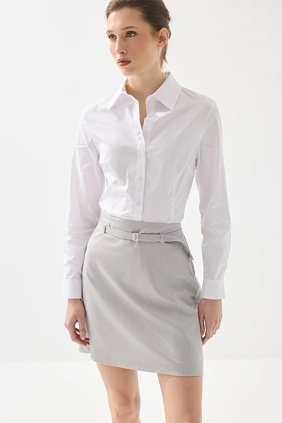 Balıksırtı Kemerli Mini Etek - Gri - 4