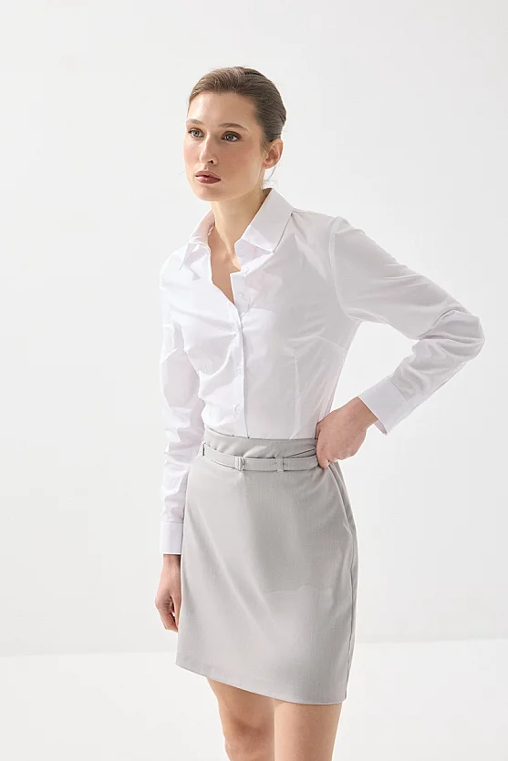 Balıksırtı Kemerli Mini Etek - Gri - Gusto